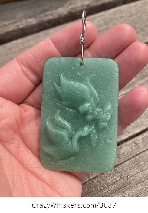 Carved Swan Pair Aventurine Stone Pendant Jewelry Ornament Mini Art - #rTcmUdraqfg-5