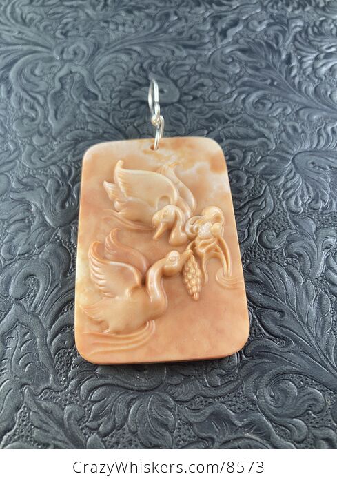 Carved Swan Pair Jasper Stone Pendant Jewelry Ornament Mini Art - #2sHL8AZ2GSU-4