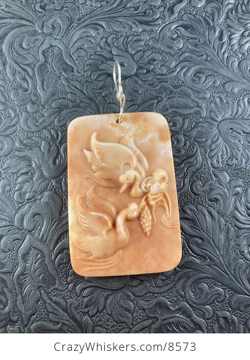 Carved Swan Pair Jasper Stone Pendant Jewelry Ornament Mini Art - #2sHL8AZ2GSU-3