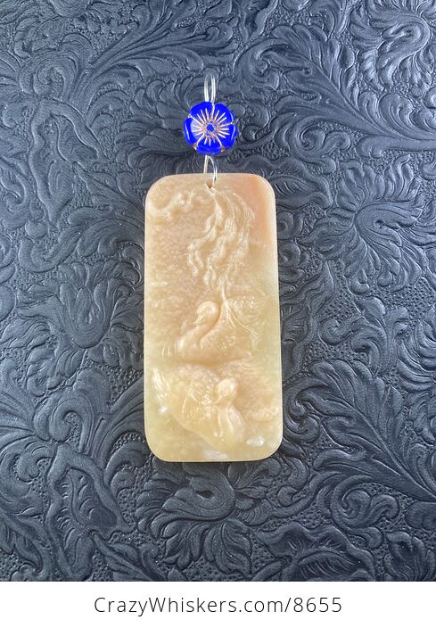Carved Swan Pair Jasper Stone Pendant Jewelry Ornament Mini Art - #zINHx20HWmA-2