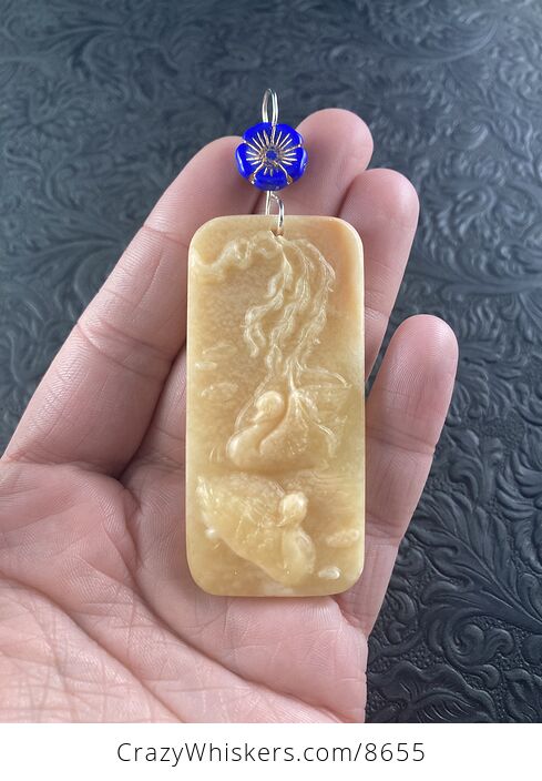 Carved Swan Pair Jasper Stone Pendant Jewelry Ornament Mini Art - #zINHx20HWmA-1