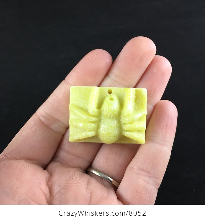Carved Tarantula Spider Lemon Jade Stone Jewelry Pendant - #LyKSSnS7PKE-1