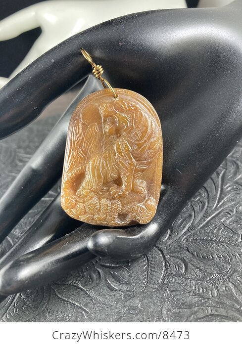Carved Tiger Brown Chinese Jade Stone Pendant Jewelry - #5WGqOFNRIFI-1