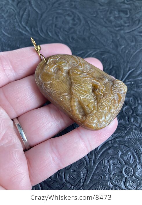 Carved Tiger Brown Chinese Jade Stone Pendant Jewelry - #5WGqOFNRIFI-6