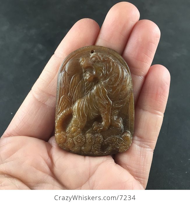 Carved Tiger Brown Chinese Jade Stone Pendant Jewelry - #R2s1dArGg04-1