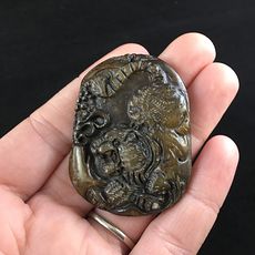 Carved Tiger Chinese Jade Stone Pendant Jewelry #VeKQQFBbIa0