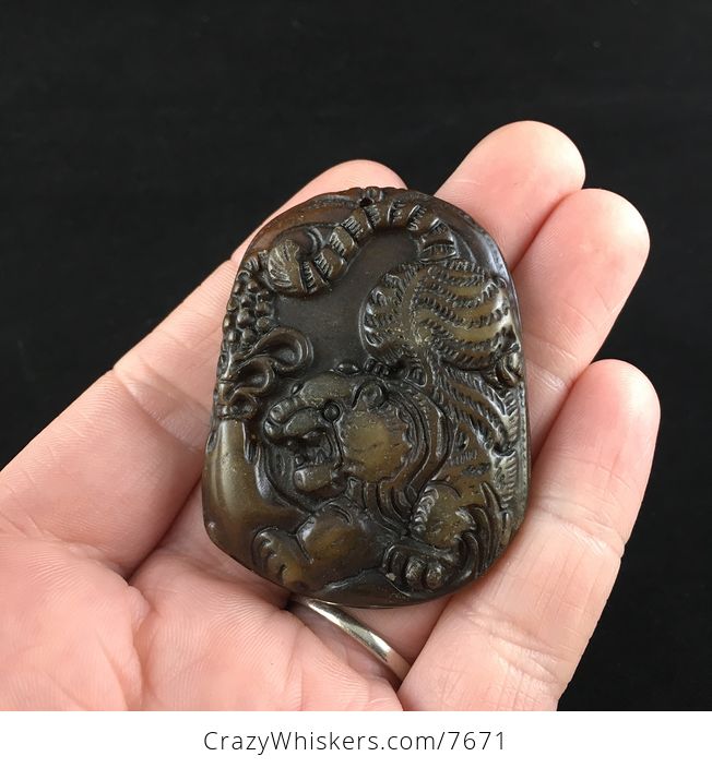 Carved Tiger Chinese Jade Stone Pendant Jewelry - #8WRb8C8WkvY-1