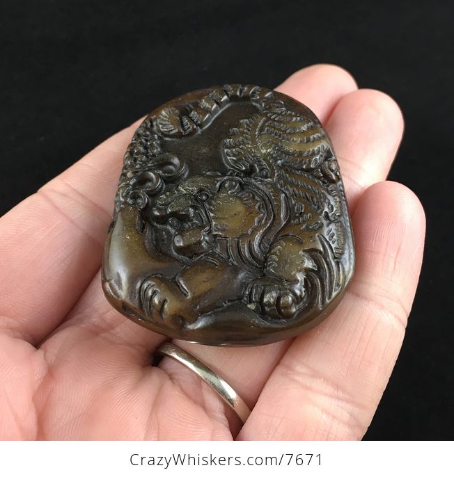 Carved Tiger Chinese Jade Stone Pendant Jewelry - #8WRb8C8WkvY-2