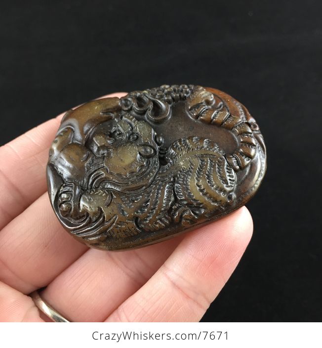 Carved Tiger Chinese Jade Stone Pendant Jewelry - #8WRb8C8WkvY-3