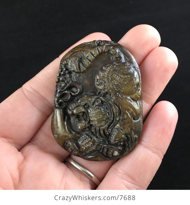 Carved Tiger Chinese Jade Stone Pendant Jewelry - #VeKQQFBbIa0-1