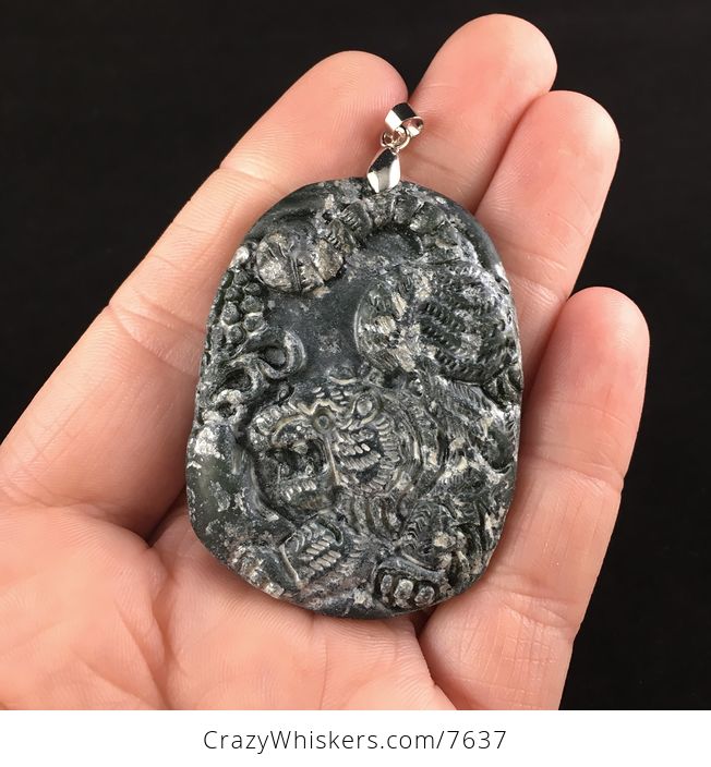 Carved Tiger Chinese Jade Stone Pendant Jewelry - #u55YZBVsVlo-1
