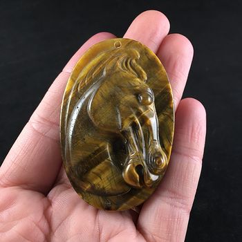Carved Tiger Eye Stone Horse Pendant Jewelry #V3ODta2PlVw