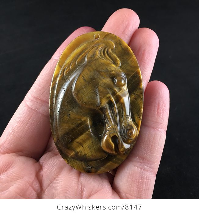 Carved Tiger Eye Stone Horse Pendant Jewelry - #V3ODta2PlVw-1