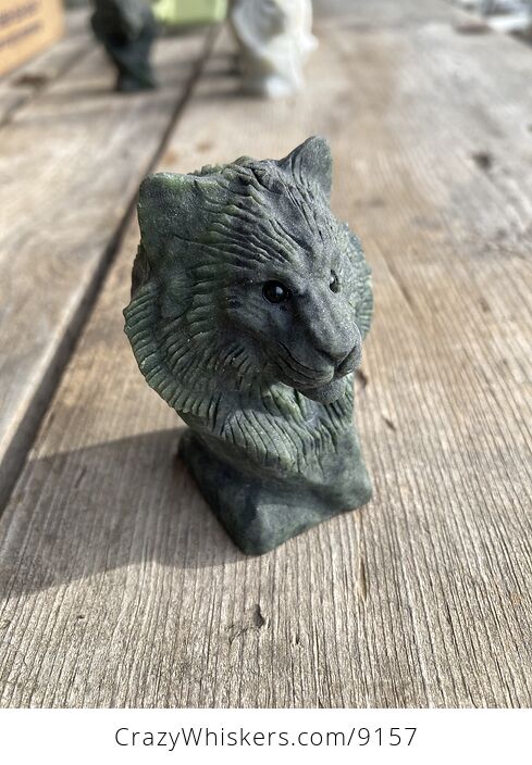 Carved Tiger Head Bust Figurine in Dark Green Stone - #DoUMcNxRCog-1