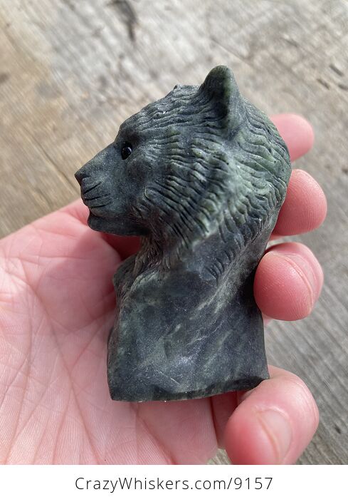 Carved Tiger Head Bust Figurine in Dark Green Stone - #DoUMcNxRCog-4