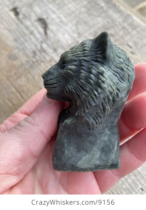 Carved Tiger Head Bust Figurine in Dark Green Stone - #W4320BUzXWc-3
