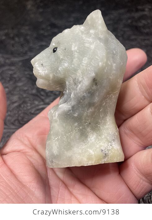 Carved Tiger Head Bust Figurine in Green Dendritic Fluorite Stone - #4QRalOOHzJs-3