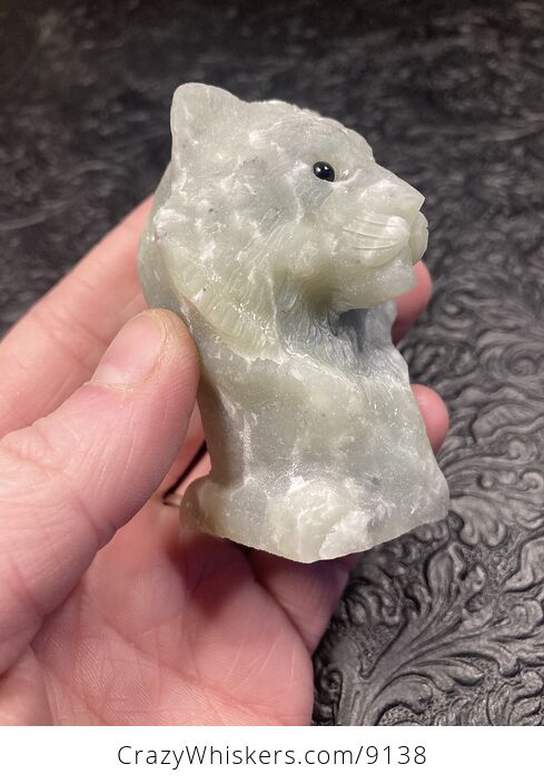 Carved Tiger Head Bust Figurine in Green Dendritic Fluorite Stone - #4QRalOOHzJs-6