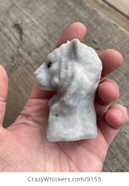 Carved Tiger Head Bust Figurine in off White Dendritic Stone - #tWY8ifYcF7o-4