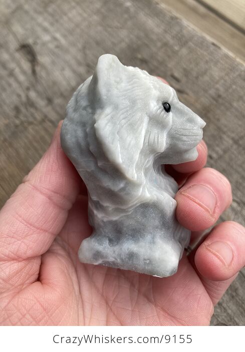 Carved Tiger Head Bust Figurine in off White Dendritic Stone - #tWY8ifYcF7o-6
