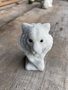 Carved Tiger Head Bust Figurine in off White Pastel Green Stone #mc5f8uofb1Q