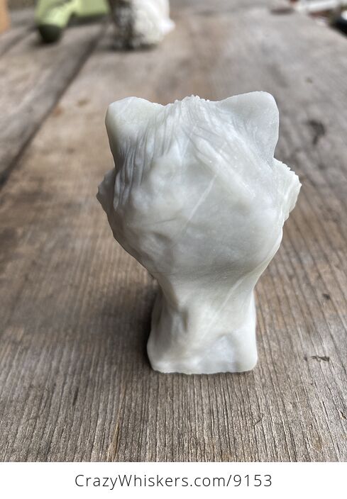 Carved Tiger Head Bust Figurine in off White Pastel Green Stone - #mc5f8uofb1Q-3
