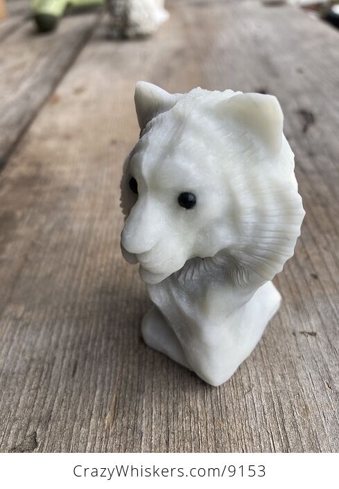 Carved Tiger Head Bust Figurine in off White Pastel Green Stone - #mc5f8uofb1Q-5