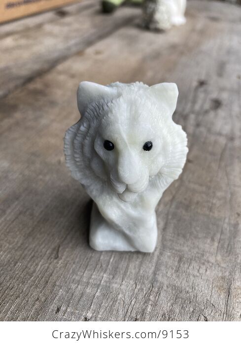 Carved Tiger Head Bust Figurine in off White Pastel Green Stone - #mc5f8uofb1Q-1