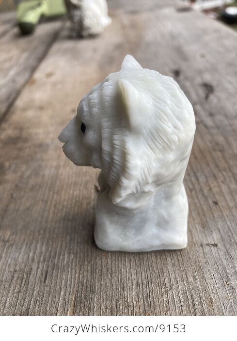 Carved Tiger Head Bust Figurine in off White Pastel Green Stone - #mc5f8uofb1Q-4