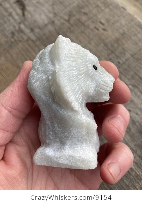 Carved Tiger Head Bust Figurine in off White Pastel Green Stone - #wCK5KGEnISo-4