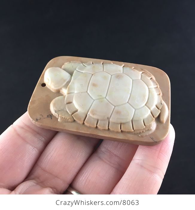 Carved Turtle in Ribbon Jasper Stone Pendant Jewelry - #RsxsO3vBgAA-4