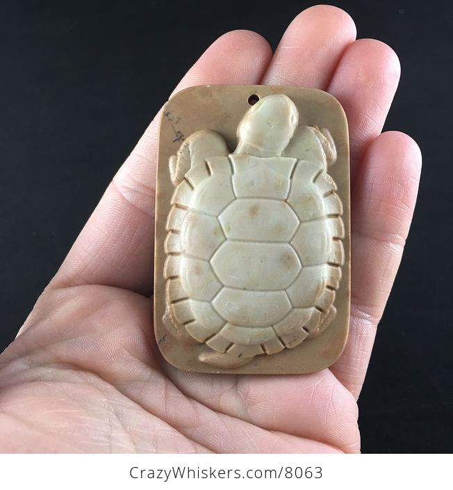 Carved Turtle in Ribbon Jasper Stone Pendant Jewelry - #RsxsO3vBgAA-1