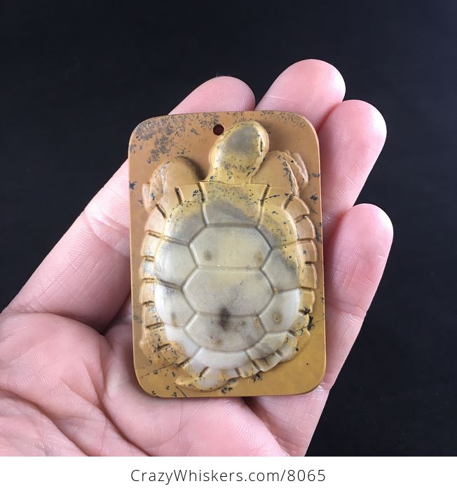 Carved Turtle in Ribbon Jasper Stone Pendant Jewelry - #SnPNWr2MBv0-1