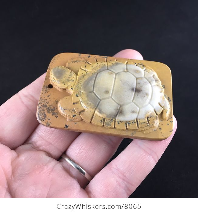 Carved Turtle in Ribbon Jasper Stone Pendant Jewelry - #SnPNWr2MBv0-4