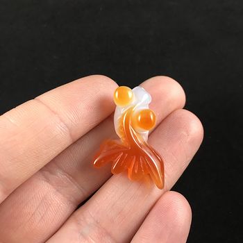 Carved White and Orange Agate Goldfish Pendant Jewelry #vOLTbOxRKY4