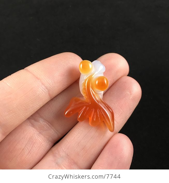 Carved White and Orange Agate Goldfish Pendant Jewelry - #vOLTbOxRKY4-1