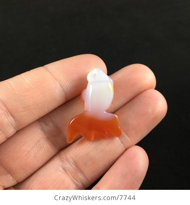 Carved White and Orange Agate Goldfish Pendant Jewelry - #vOLTbOxRKY4-3