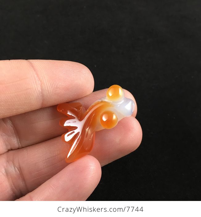 Carved White and Orange Agate Goldfish Pendant Jewelry - #vOLTbOxRKY4-2