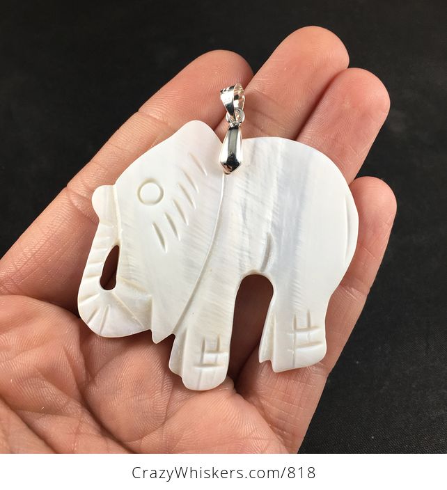 Carved White Shell Elephant Pendant Necklace - #sx7YUwcXxhQ-1