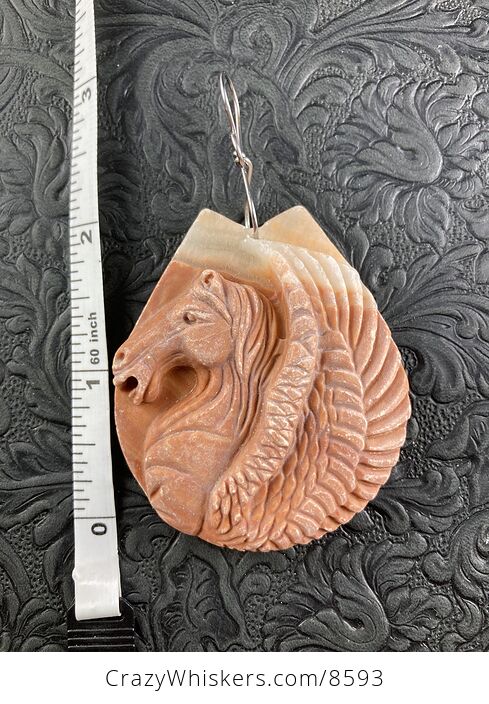 Carved Winged Pegasus Horse in Profile Matte Orange Jasper Stone Pendant Jewelry - #XvcDR2vPQF8-2