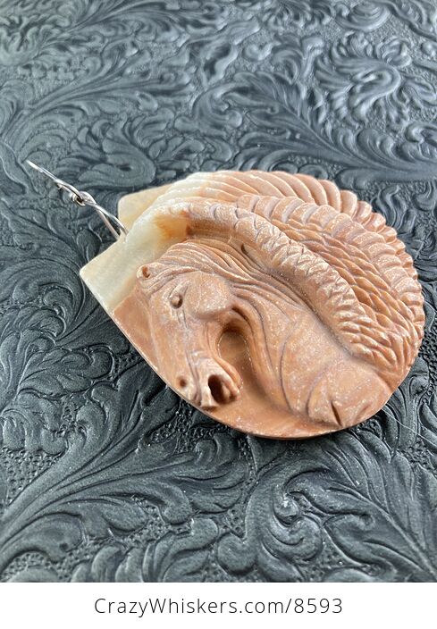Carved Winged Pegasus Horse in Profile Matte Orange Jasper Stone Pendant Jewelry - #XvcDR2vPQF8-4