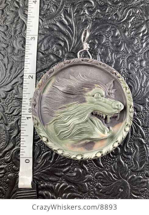 Carved Wolf Head in Jasper Stone Jewelry Pendant Ornament Mini Art - #fT4hedHeqvQ-6