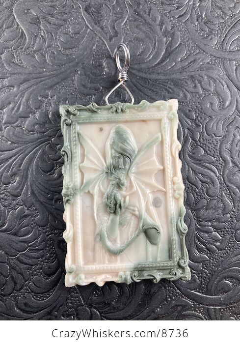 Carved Woman and Pet Dragon Jasper Stone Pendant Jewelry Ornament Mini Art - #vKeRpizNdJo-3