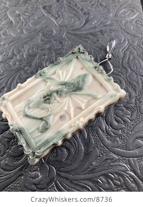 Carved Woman and Pet Dragon Jasper Stone Pendant Jewelry Ornament Mini Art - #vKeRpizNdJo-6
