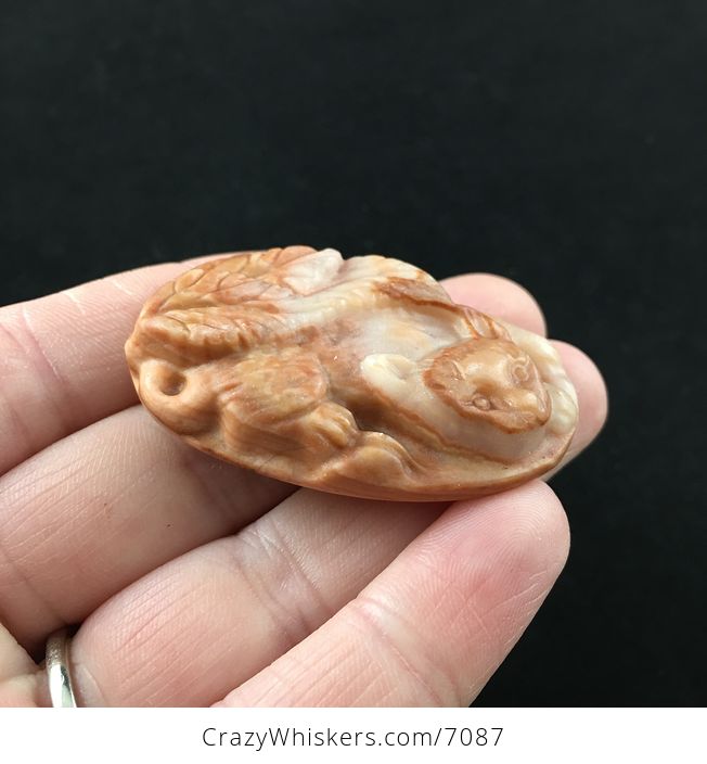 Cat Carved Red Jasper Stone Pendant Jewelry - #b8gzOXVzikQ-4