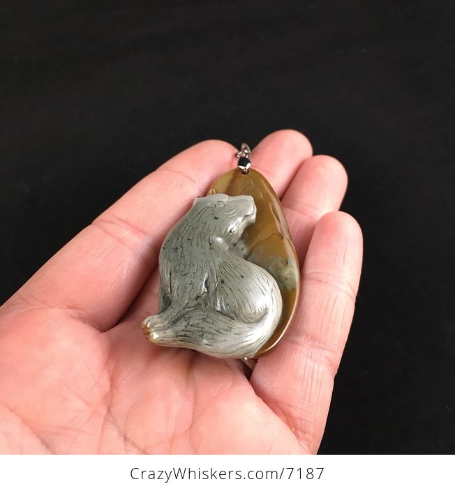 Cat Carved Succor Creek Jasper Stone Pendant Jewelry - #FPrgJ1zh4h4-2