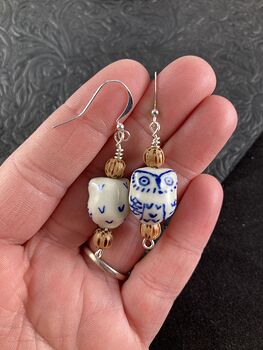 Ceramic Owl and Wood Bead Earrings #JPmcYjkZzHU