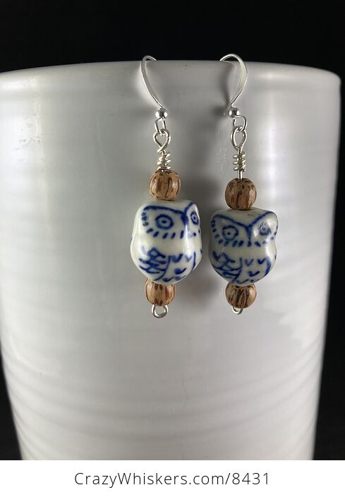 Ceramic Owl and Wood Bead Earrings - #JPmcYjkZzHU-6