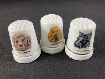Ceramic St Bernard Cocker Spaniel and Scottish Terrier Dog Themed Thimbles #HTDUtaAyvmo