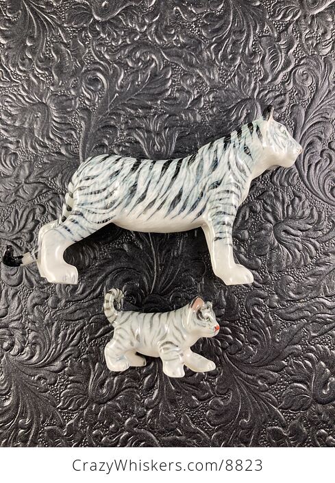 Ceramic White or Bleached Tiger Mamma and Cub Figurines - #AfaQej1c0fQ-3
